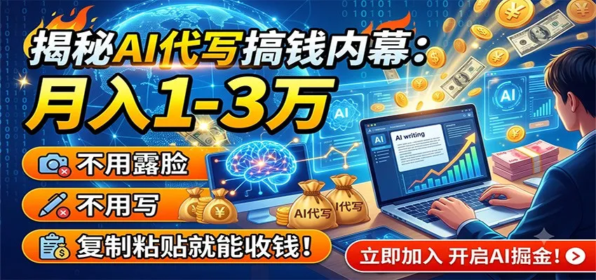 揭秘AI代写搞钱内幕:月入1-3万,不用露脸不用写,复制粘贴就能收钱!-副业吧