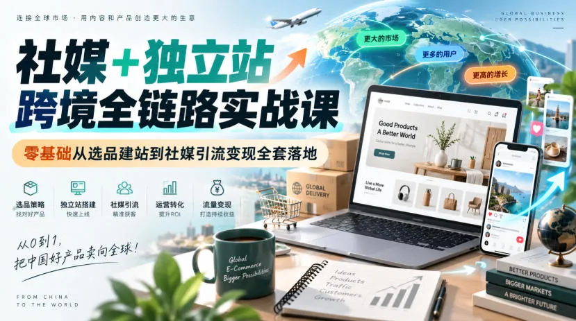 社媒+独立站跨境全链路实战课｜零基础从选品建站到社媒引流变现全套落地-副业吧
