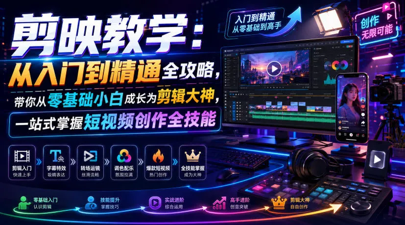 剪映教学:从入门到精通全攻略,带你从零基础小白成长为剪辑大神,一站式掌握短视频创作全技能-副业吧