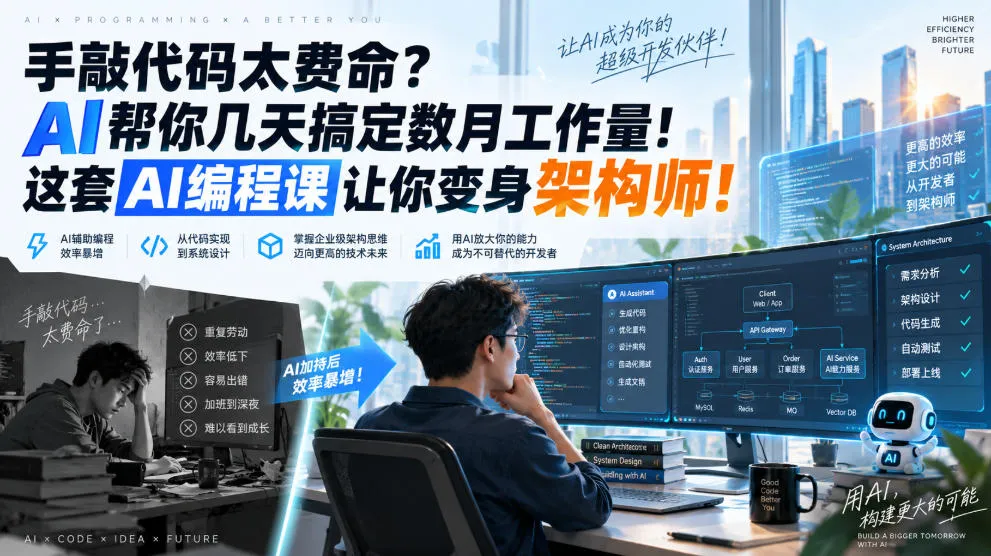 手敲代码太费命?AI帮你几天搞定数月工作量!这套AI编程课让你变身架构师!【原创双语字幕】-副业吧