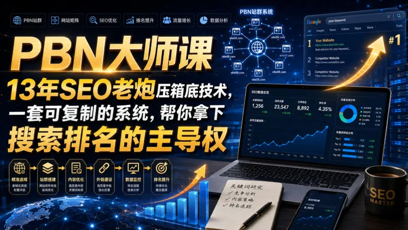 PBN大师课13年SEO老炮压箱底技术,一套可复制的系统,帮你拿下搜索排名的主导权【原创双语字幕】-副业吧