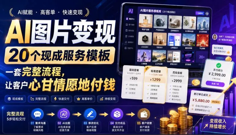（19395期）AI图片变现，20个现成服务模板，一套完整流程，让客户心甘情愿地付钱【原创双语字幕】-副业吧