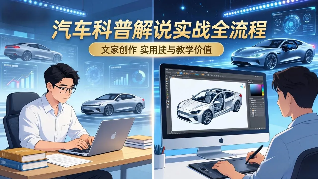 抖音汽车科普解说实战：文案+动画+画面处理+去水印全流程，打造专业汽车科普视频-副业吧