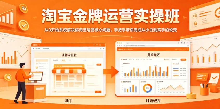 淘宝金牌运营实操班，从0开始系统解决你淘宝运营核心问题，手把手带你完成从小白到高手的蜕变-副业吧
