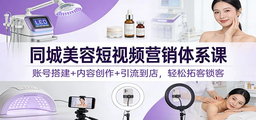 同城美容短视频营销体系课:账号搭建+内容创作+引流到店,轻松拓客锁客-副业吧