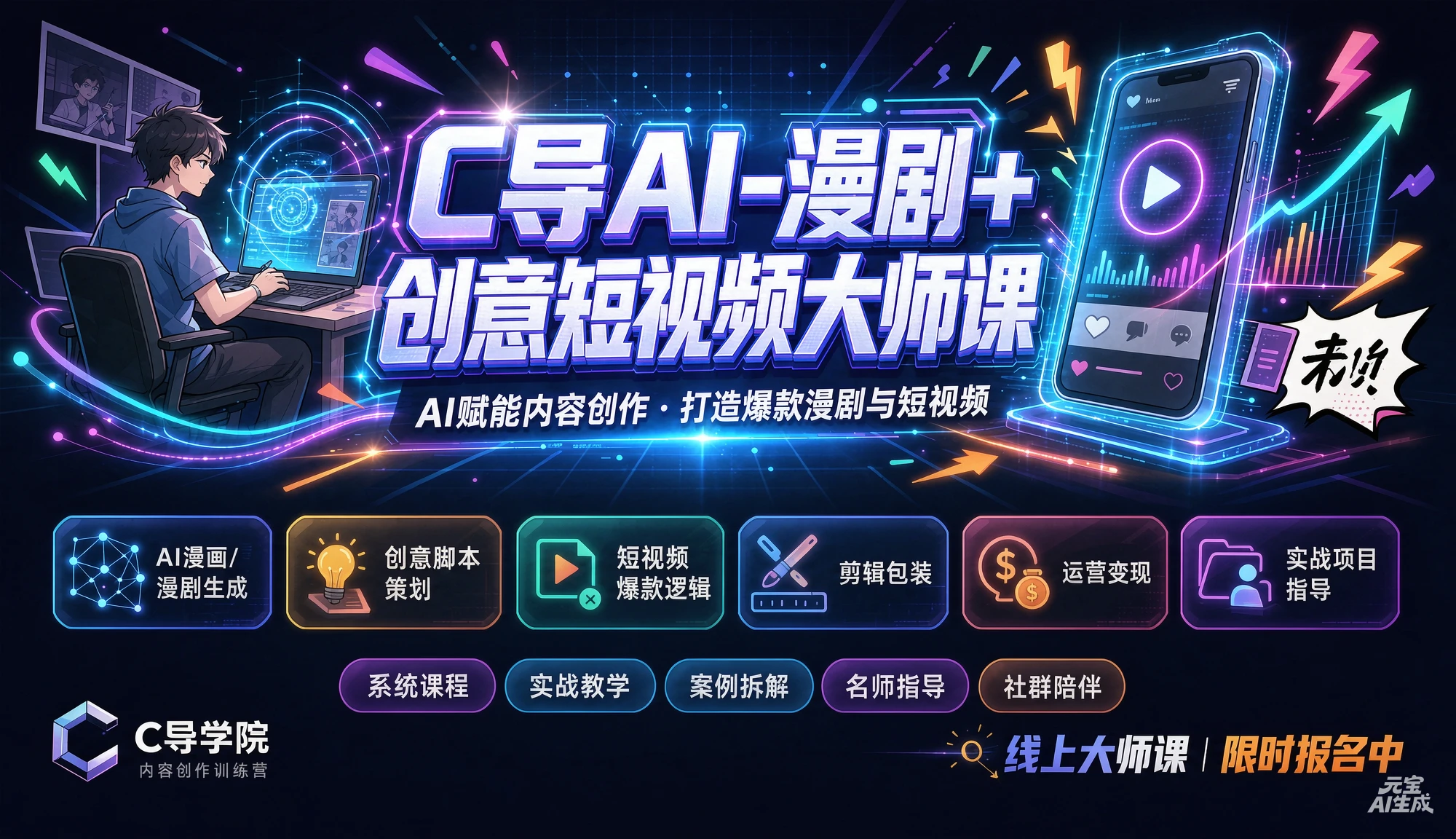 【精】C导AI-漫剧+创意短视频大师课，AI赋能内容创作·打造爆款漫剧与短视频-副业吧
