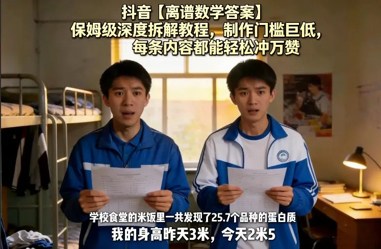 抖音【离谱数学答案】保姆级深度拆解教程，制作门槛巨低，每条内容都能轻松冲万赞，附详细步骤-副业吧