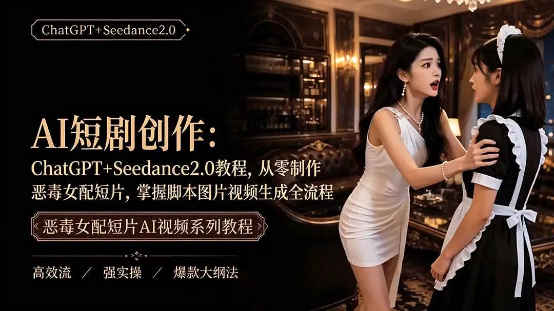 （19545期）AI短剧创作：ChatGPT+Seedance2.0教程，从零制作恶毒女配短片，掌握脚本图片视频生成全流程-副业吧