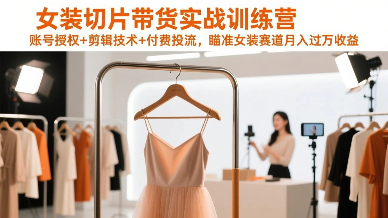 【精】女装切片带货实战训练营，账号授权+剪辑技术+付费投流，瞄准女装赛道月入过万收益-副业吧