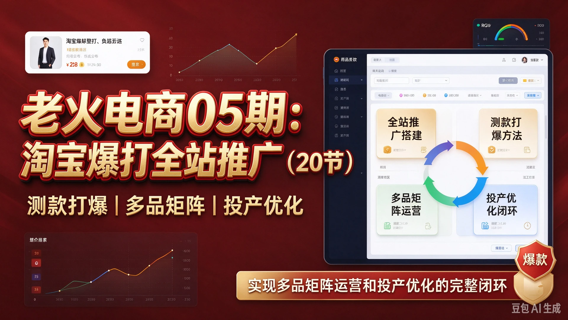 【精】老火电商05期:淘宝爆打全站推广(20节),带你掌握全站推广搭建与测款打爆方法,实现多品矩阵运营和投产优化的完整闭环-副业吧