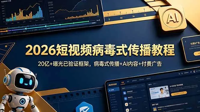 (18986期)2026短视频病毒式传播教程:20亿+曝光已验证框架,病毒式传播+AI内容+付费广告-副业吧