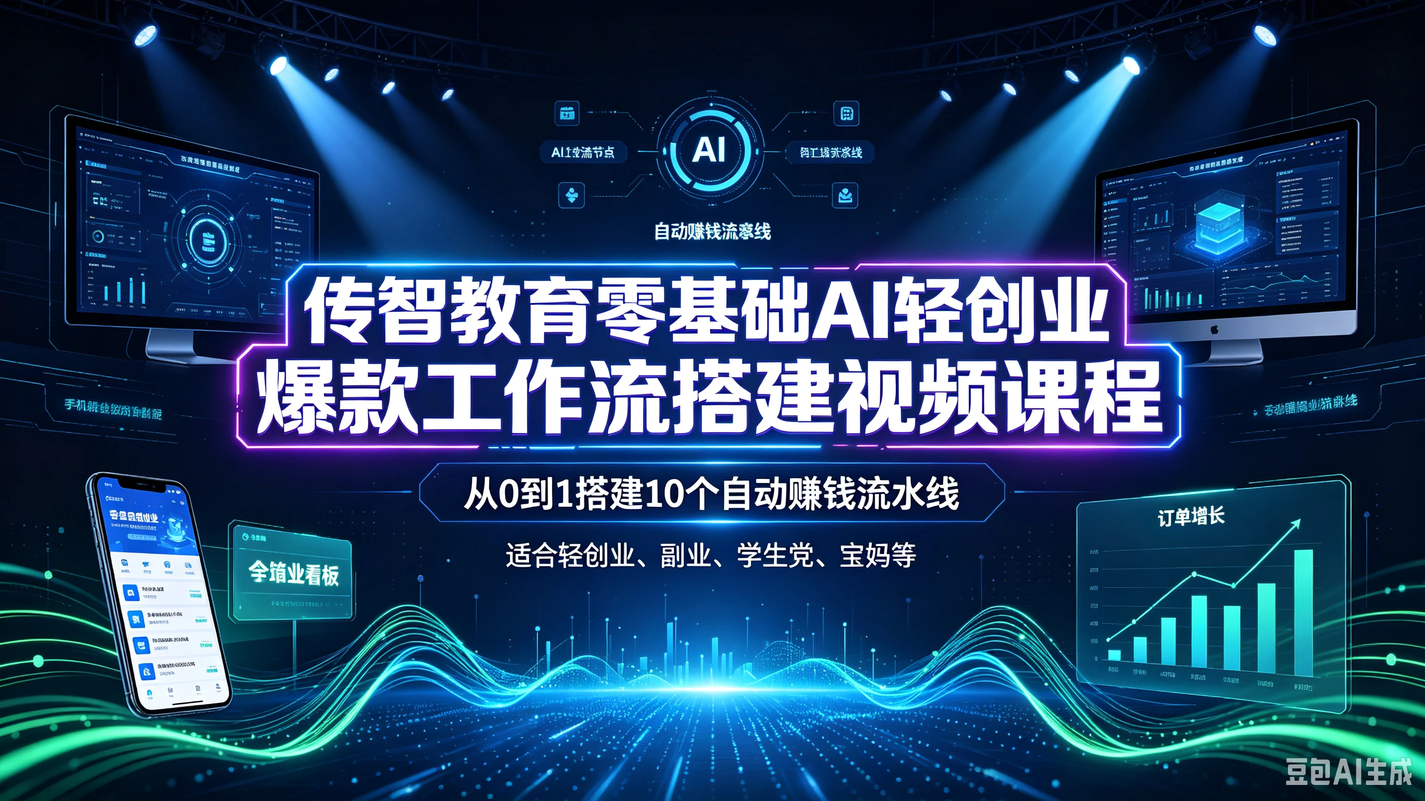 【精】传智教育零基础AI轻创业爆款工作流搭建视频课程,从0到1搭建10个自动赚钱流水线,适合轻创业、副业、学生党、宝妈等-副业吧