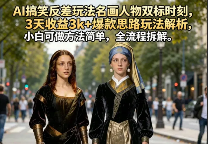 AI搞笑反差玩法名画人物双标时刻，3天收益3k+爆款思路玩法解析，小白可做方法简单，全流程拆解-副业吧