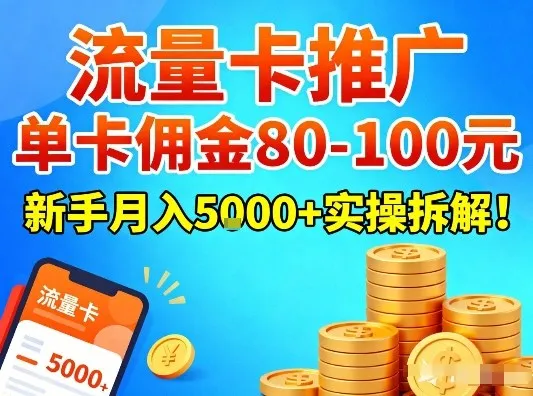 流量卡推广，单卡佣金80-100，新手月入5k+实操拆解！-副业吧