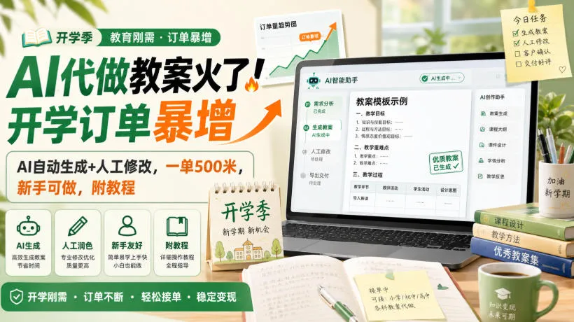 AI代做教案火了!开学订单暴增,AI自动生成+人工修改,一单500米,新手可做,附教程【揭秘】-副业吧