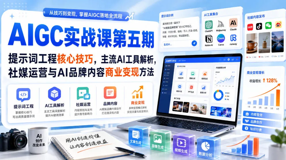 刺猬星球·AIGC实战课第五期,提示词工程核心技巧,主流AI工具解析,社媒运营与AI品牌内容商业变现方法-副业吧