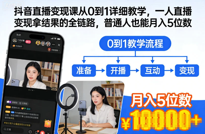 【精】抖音直播变现课从0到1详细教学,一人直播变现拿结果的全链路,普通人也能月入5位数-副业吧
