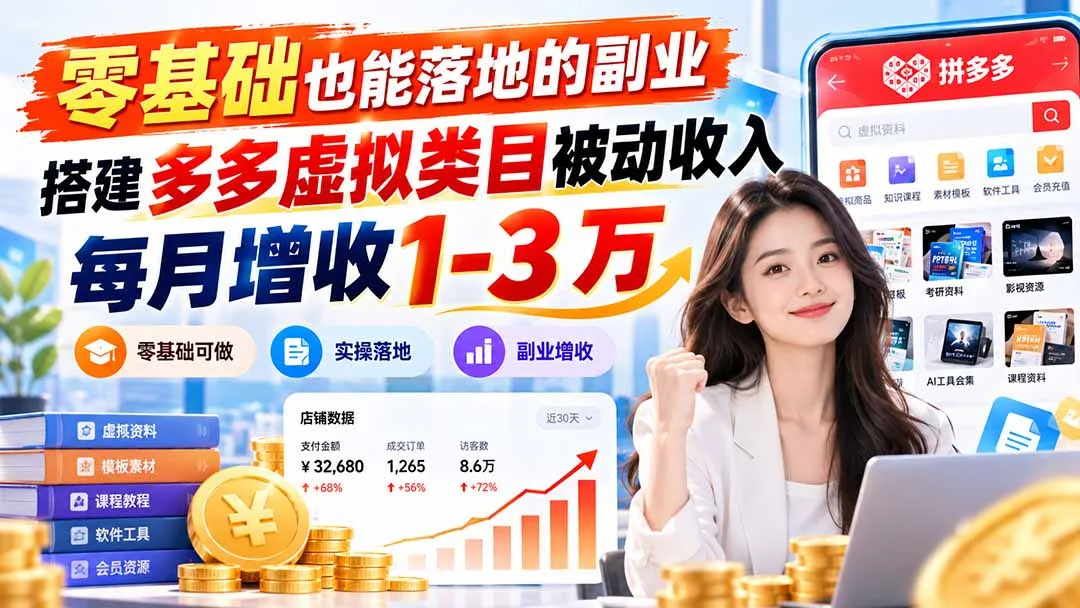 零基础也能落地的副业,搭建多多虚拟类目被动收入,每月增收 1-3 万-副业吧