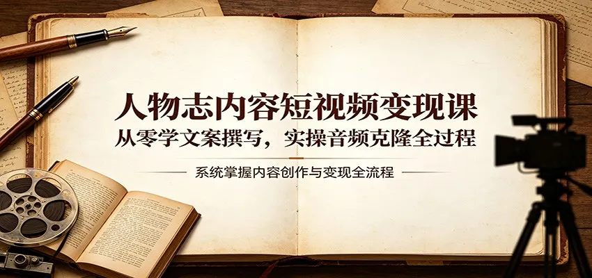 人物志内容短视频变现课：从零学文案撰写，实操音频克隆全过程-副业吧
