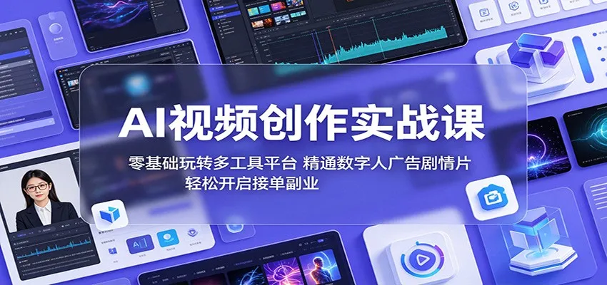 AI视频创作实战课:零基础玩转多工具平台,精通数字人广告、剧情片,轻松开启接单副业-副业吧