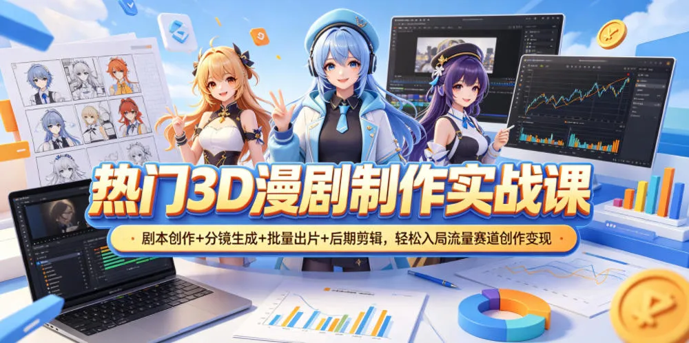 热门3D漫剧制作实战课,剧本创作+分镜生成+批量出片+后期剪辑,轻松入局流量赛道创作变现-副业吧