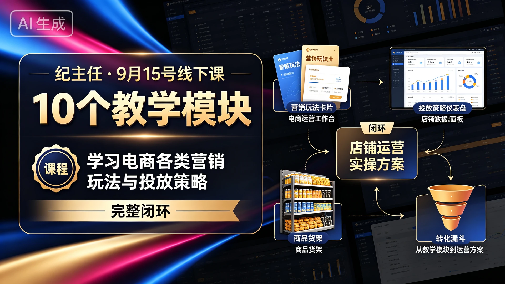 【精】纪主任・9月15号线下课,带你通过10个教学模块学习电商各类营销玩法与投放策略,掌握店铺运营实操方案的完整闭环-副业吧