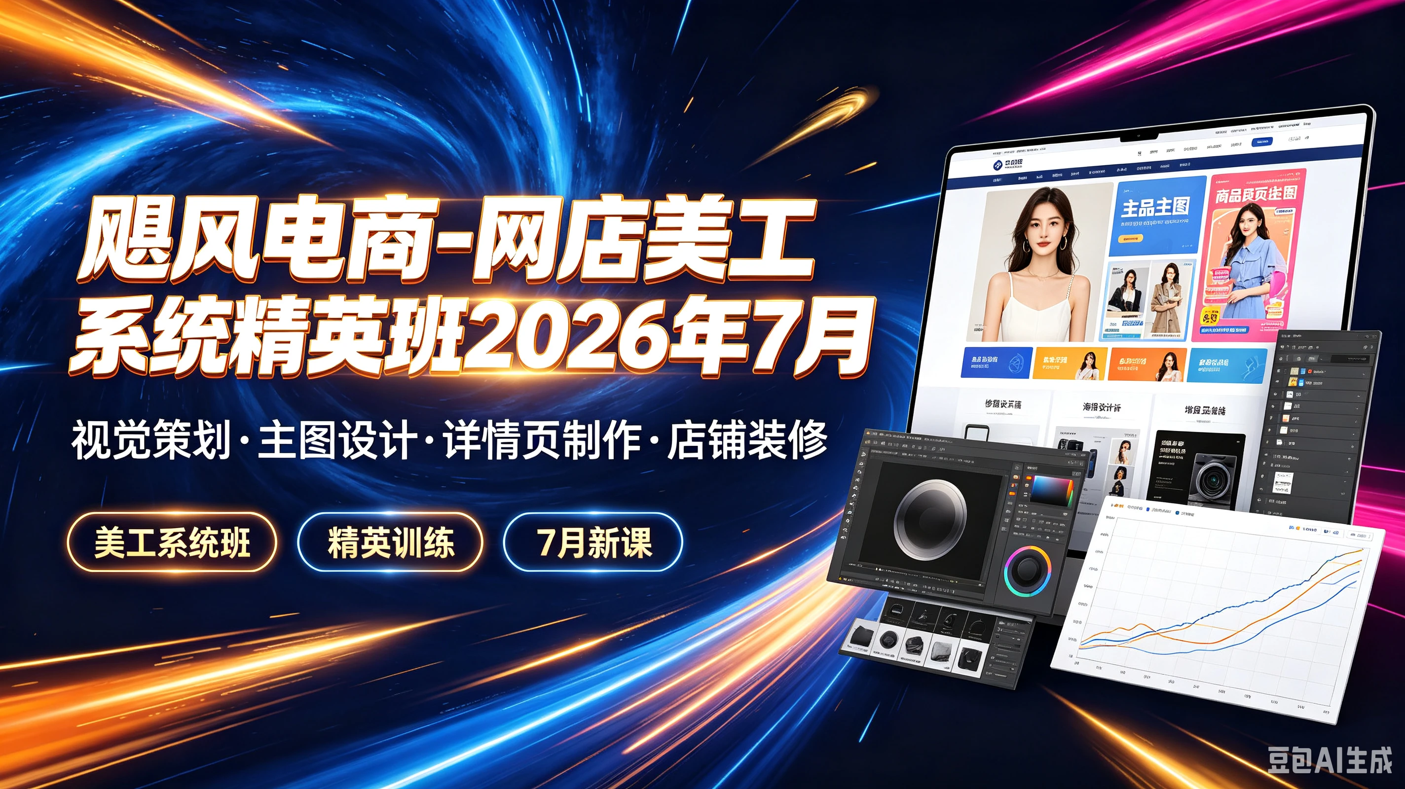 【精】飓风电商-网店美工系统精英班2026年7月,视觉策划·主图设计·详情页制作·店铺装修,美工系统班、精英训练、7月新课-副业吧