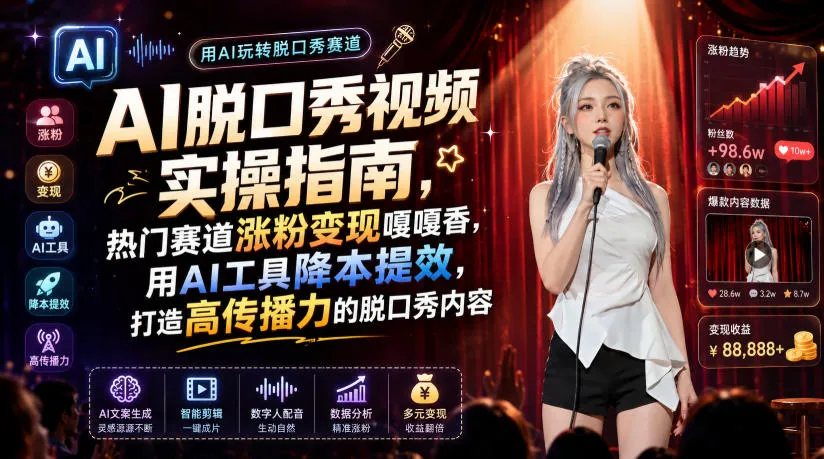 AI脱口秀视频实操指南,热门赛道涨粉变现嘎嘎香,用AI工具降本提效,打造高传播力的脱口秀内容-副业吧