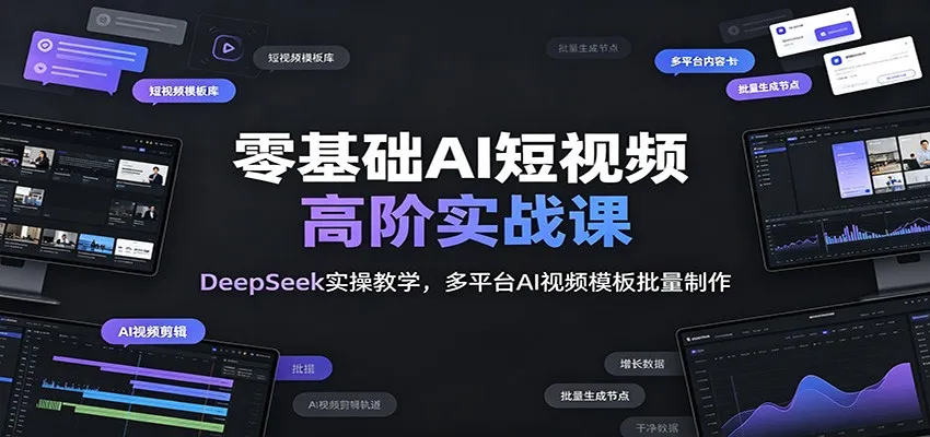 零基础AI短视频高阶实战课:DeepSeek实操教学,多平台AI视频模板批量制作-副业吧