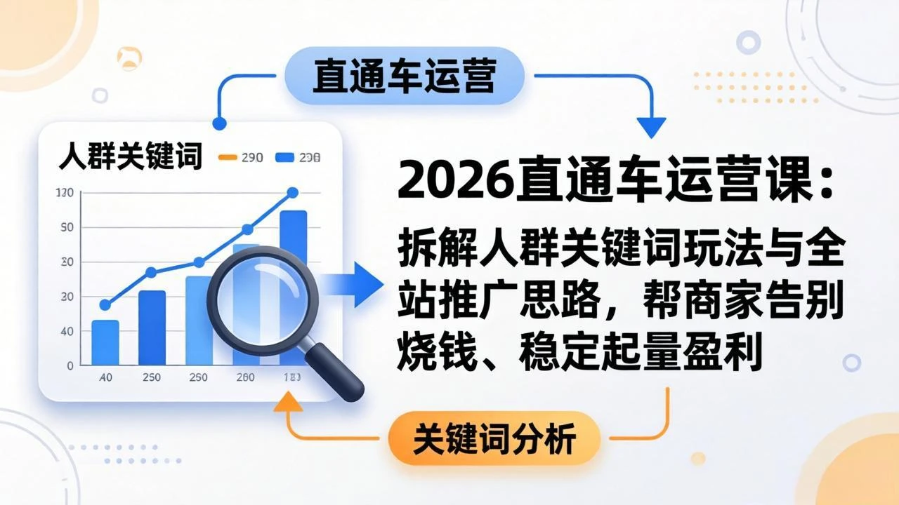 【精】2026直通车运营课：拆解人群关键词玩法与全站推广思路，帮商家告别烧钱、稳定起量盈利-副业吧