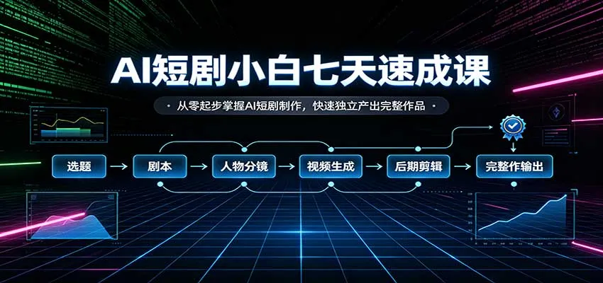 AI短剧小白七天速成课:从零起步掌握AI短剧制作,快速独立产出完整作品-副业吧