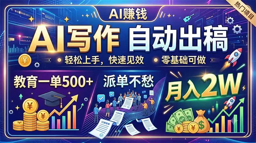 (19614期)AI写作自动出稿,教育一单500+,派单不愁,月入2W-副业吧 (19614期)AI写作自动出稿,教育一单500+,派单不愁,月入2W-副业吧