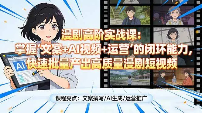 （17461期）漫剧高阶实战课：掌握“文案+AI视频+运营”的闭环能力，快速批量产出高质量漫剧短视频-副业吧