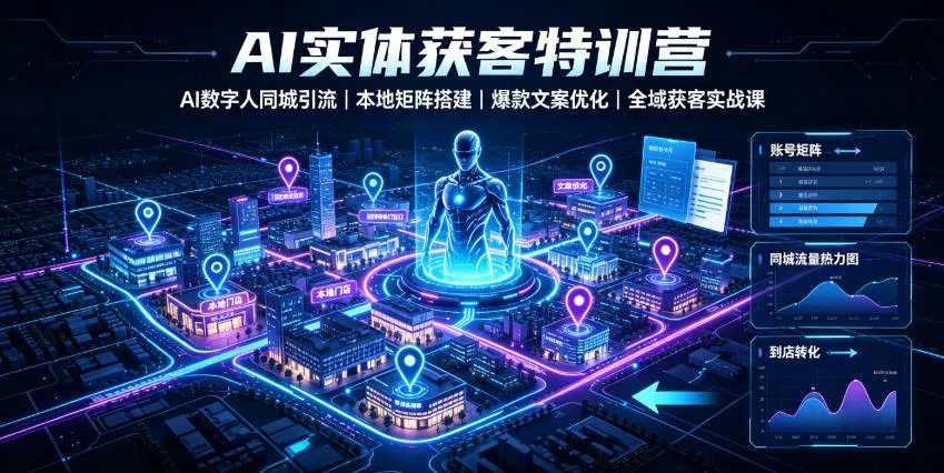 AI实体获客特训营|AI数字人同城引流、本地矩阵搭建、爆款文案优化全域获客实战课-副业吧