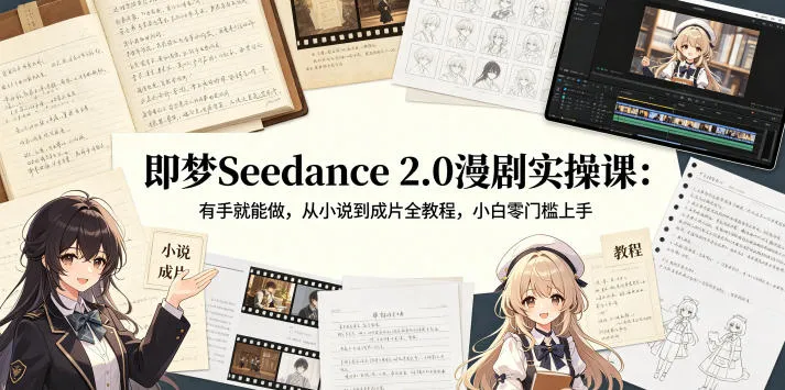 【精】即梦Seedance 2.0漫剧实操课:有手就能做,从小说到成片全教程,小白零门槛上手-副业吧