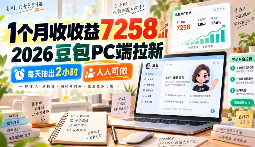 1个月收收益7258,2026豆包PC端拉新,每天抽出2小时,人人可做-副业吧