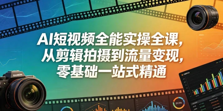 AI短视频全能实操全课,从剪辑拍摄到流量变现,零基础一站式精通-副业吧