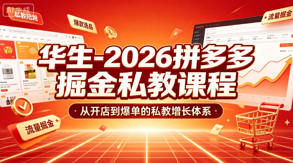 【精】华生-2026拼多多掘金私教课程,从开店到爆单的私教增长体系(更新26年7月)-副业吧