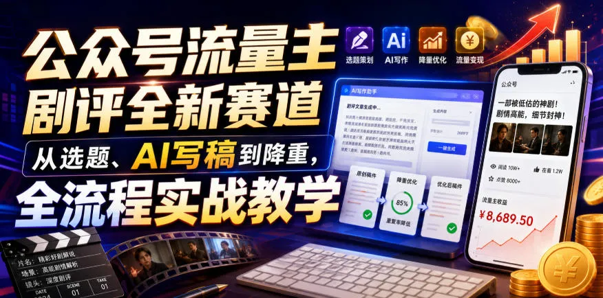 公众号流量主剧评全新赛道,从选题、AI写稿到降重,全流程实战教学-副业吧