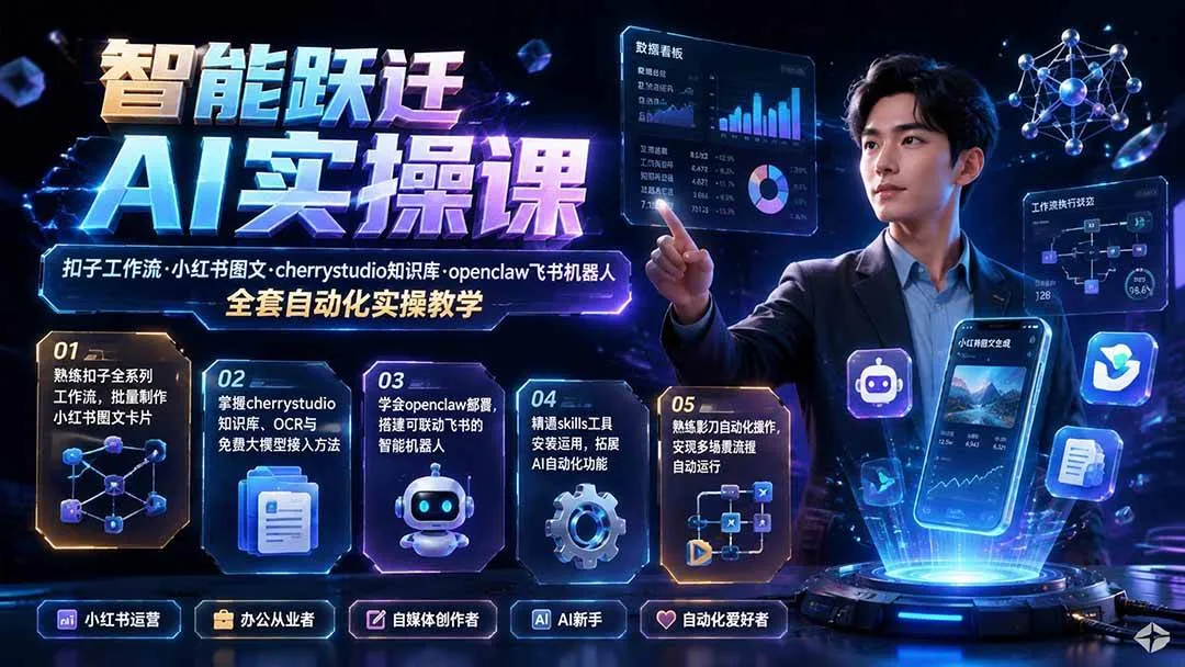 (19653期)智能跃迁 AI实操课|扣子工作流小红书图文搭建,cherrystudio知识库openclaw飞书机器人全套自动化实操教学-副业吧 (19653期)智能跃迁 AI实操课|扣子工作流小红书图文搭建,cherrystudio知识库openclaw飞书机器人全套自动化实操教学-副业吧