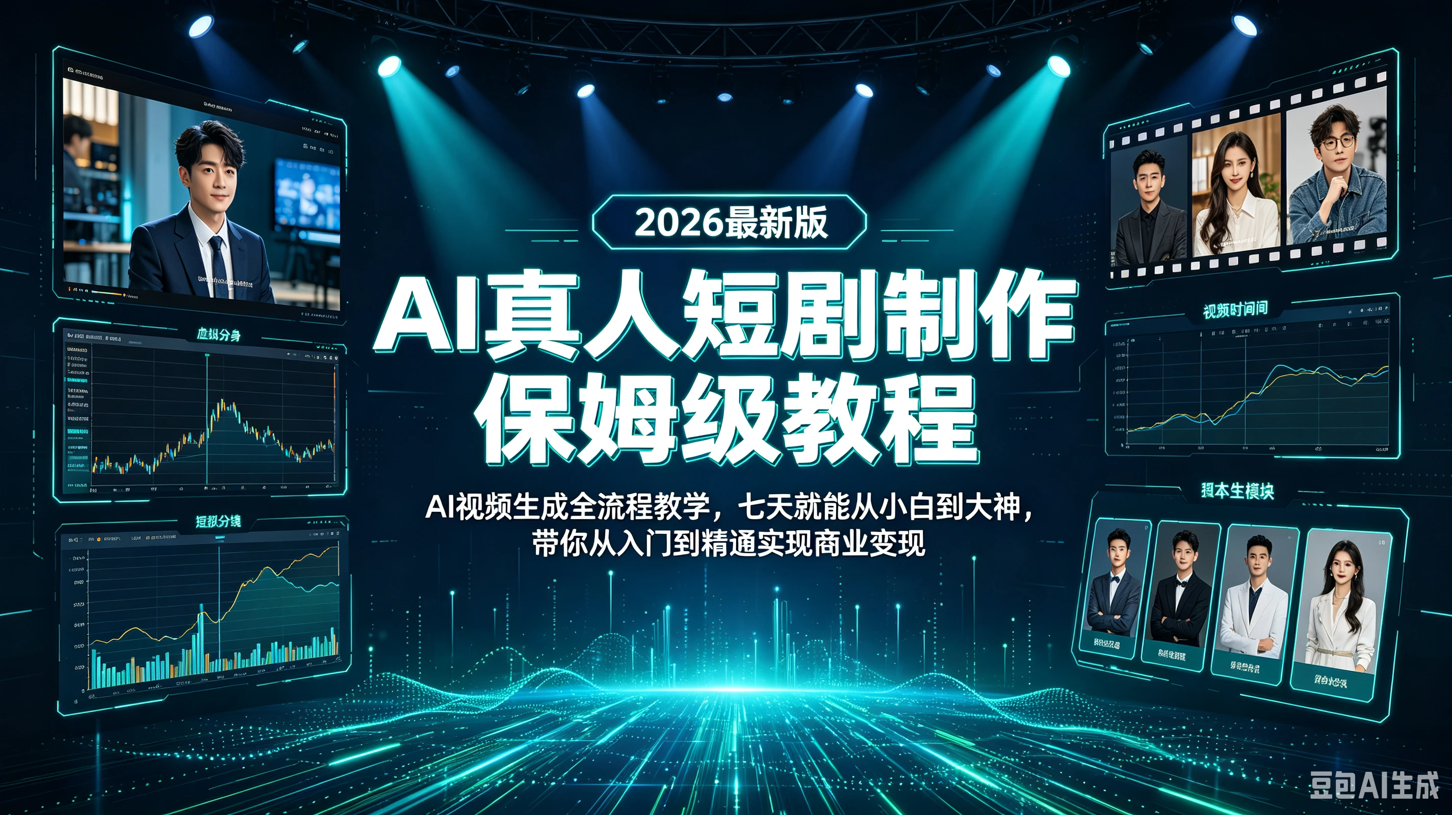 【精】AI真人短剧制作保姆级教程！2026最新版AI视频生成全流程教学！七天就能从小白到大神！带你从入门到精通实现商业变现！-副业吧