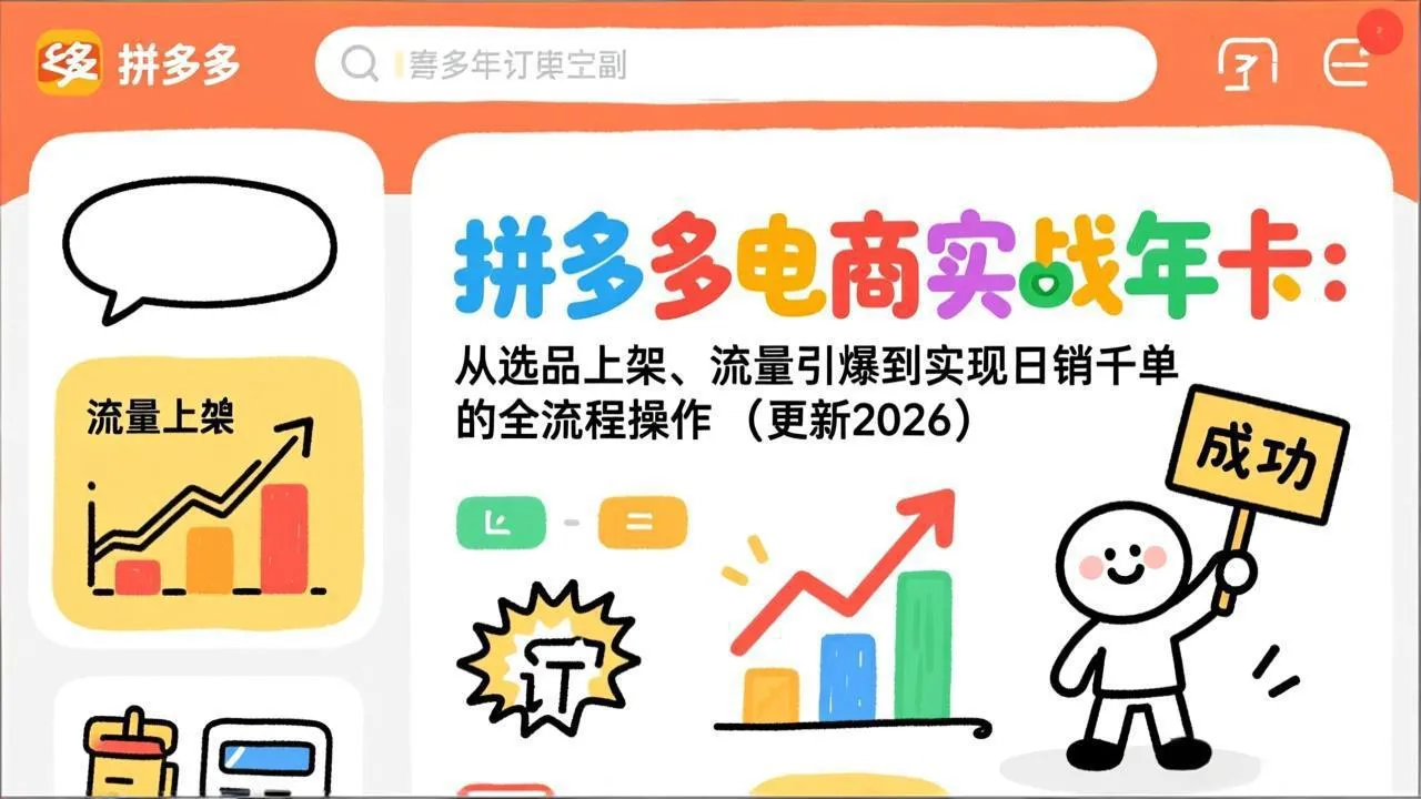 拼多多电商实战年卡:从选品上架、流量引爆到实现日销千单的全流程操作(更新2026年8月-副业吧