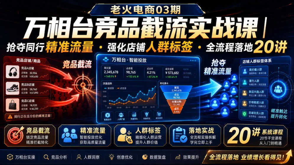 老火电商03期・万相台竞品截流实战课｜抢夺同行精准流量・强化店铺人群标签・全流程落地20讲-副业吧