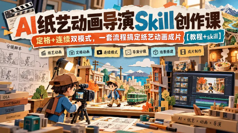 AI纸艺动画导演Skill创作课|定格+连续双模式,一套流程搞定纸艺动画成片【教程+skill】-副业吧