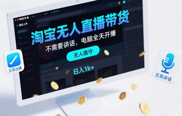 淘宝无人直播带货，不需要出镜，不需要讲话，电脑全天开播，轻松上手，日入1k+【揭秘】-副业吧