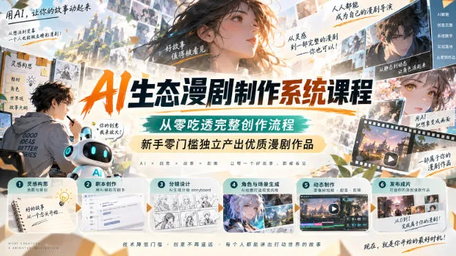 AI生态漫剧制作系统课程,从零吃透完整创作流程,新手零门槛独立产出优质漫剧作品-副业吧
