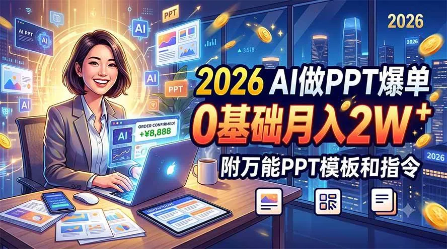 (19284期)2026 AI做PPT爆单,0基础月入2W,附万能PPT模板和指令-副业吧
