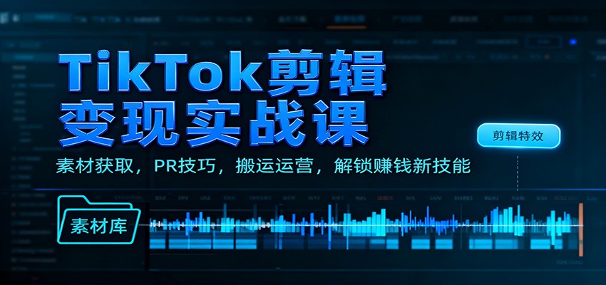 TikTok剪辑变现实战课:素材获取,PR技巧,搬运运营,解锁赚钱新技能-副业吧