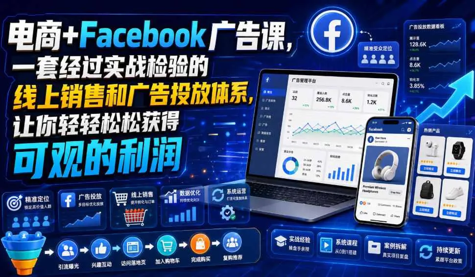 电商+Facebook广告课，一套经过实战检验的线上销售和广告投放体系，让你轻轻松松获得可观的利润【原创双语字幕】-副业吧