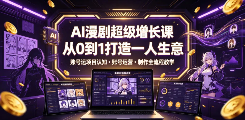 AI漫剧超级增长课,从0到1打造一人生意,项目认知・账号运营・制作全流程教学-副业吧